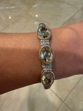 Judith Ripka Yellow Canary crystals and sapphire Silver hinge bangle 925 silver